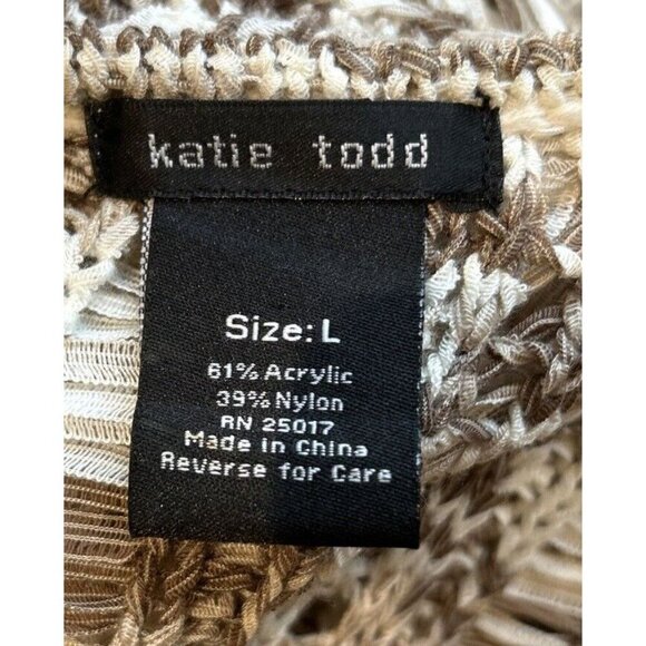 Katie Todd Women Tan Open Front Open Fish Net Weave Lightweight Sweater L - Picture 8 of 9